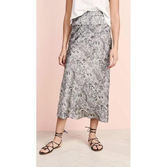 NWOT - Free People - Midi Satin Slip Skirt, Snake Skin Print Women's Size 0 - Picture 1 of 7